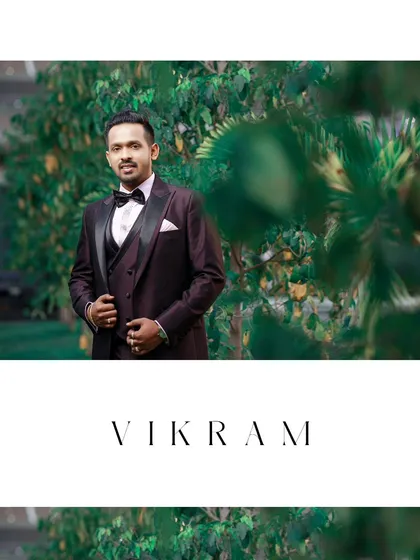 A handsome portrait of the groom in his reception tuxedo, ready to celebrate with his new bride.