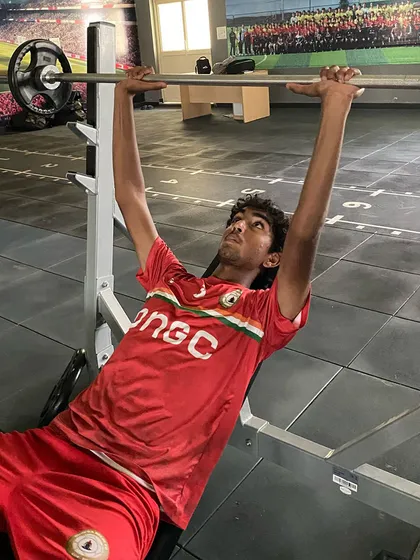Bench press session in our gym. We have a structured strength and conditioning program to build powerful and resilient athletes.