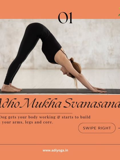 Adho Mukha Svanasana, or Downward Dog, is a full body energizer. This guide shows the first pose in many sequences that gets your blood pumping and builds heat in your arms, legs, and core.