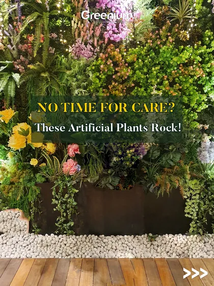 No time for care? These artificial plants rock. This image showcases a dense and varied planter box filled with our premium artificial flowers and foliage, providing all the beauty of a garden with none of the work.