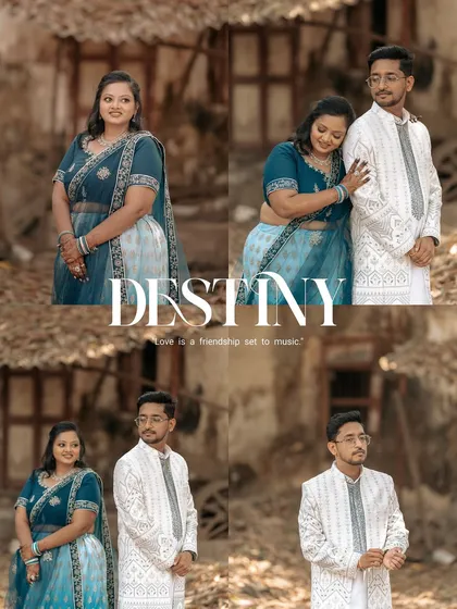 "Destiny." A collage of beautiful portraits from an engagement session, capturing both posed and candid moments that tell the story of their fated love.