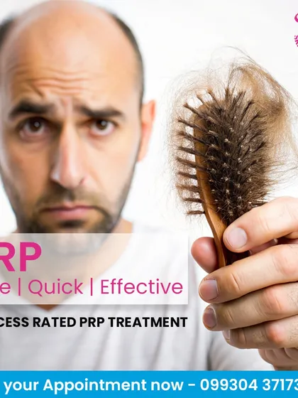 A man concerned about hair loss, holding a brush with a significant amount of shed hair. This image represents a common struggle we address with our Platelet-Rich Plasma (PRP) therapy, a safe, quick, and effective treatment for male pattern baldness.