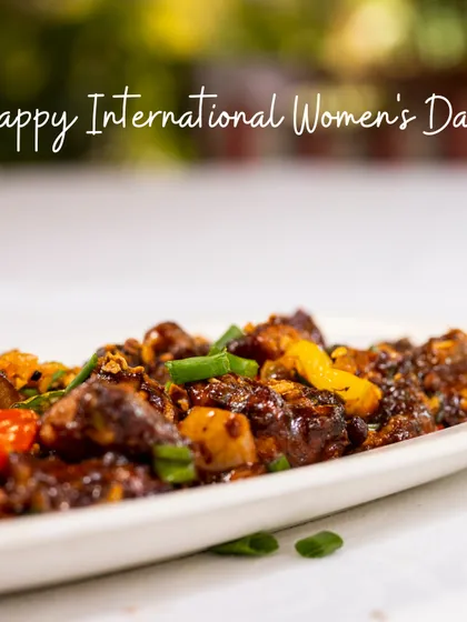 Happy International Women's Day! We celebrate by offering special discounts and delicious food, like this flavorful chili paneer dish, to make the day extra special for all women.