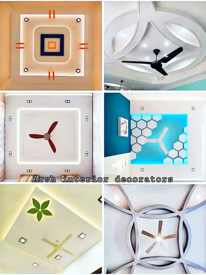 This set of images shows how beautifully a fan can be integrated into various ceiling designs, from simple to complex.