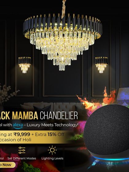 Control your mood lighting with Alexa. The Black Mamba Chandelier is not just a beautiful fixture; it's a smart device that lets you set different modes and lighting levels with your voice.