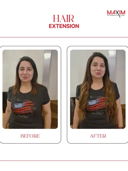 An instant switch-up from shorter hair to long, flowing waves. This demonstrates how quickly extensions can provide a completely new style for any occasion.
