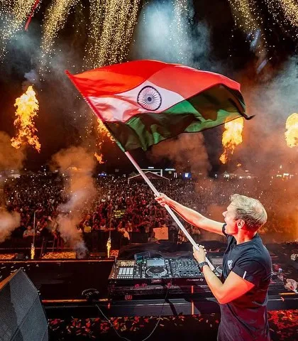 I bring global icons who know how to connect with India. Here's the legendary Armin van Buuren waving the Indian flag, surrounded by pyro, in a moment of pure respect and shared energy with the Bengaluru crowd.