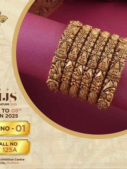 These Temple Bangles are crafted with exceptional detail, featuring deity motifs along the entire band. They are a perfect example of wearable art and a valuable addition to any heritage jewellery collection.