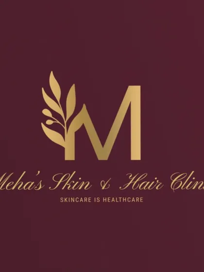 This is the logo for my practice, Meha's Skin & Hair Clinic. The motto is simple but essential: Skincare is Healthcare.
