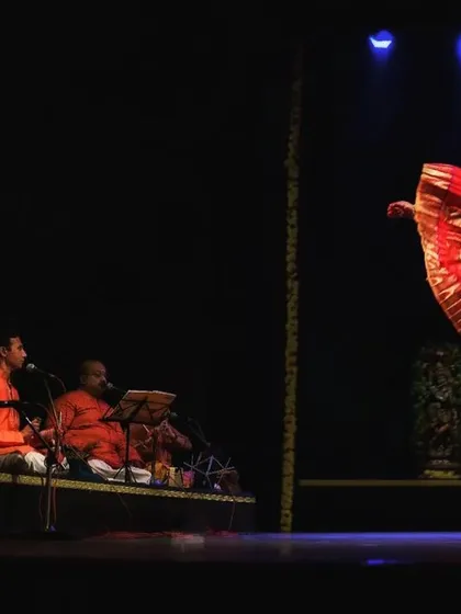 The energy of a live performance is unmatched. This moment of flight from my production 'Abhilasha' captures the joy and dynamism of nritta, powered by the incredible live orchestra that accompanies me on stage.