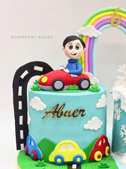 Another view of the car-themed side of the cake.