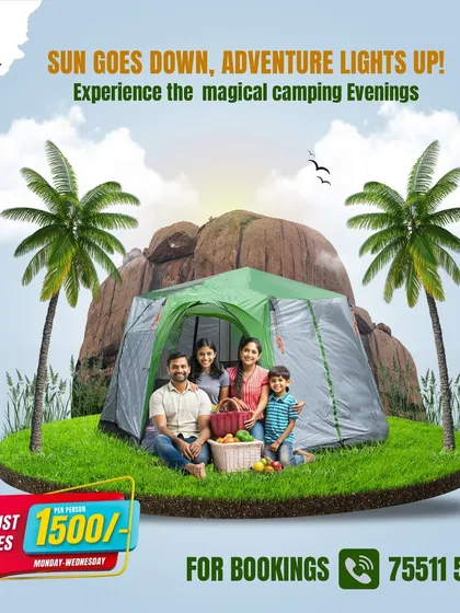 Create lasting memories with a family camping experience under the stars. Our spacious tents provide a comfortable and exciting way to stay close to nature and enjoy a magical evening together after a day of adventure.