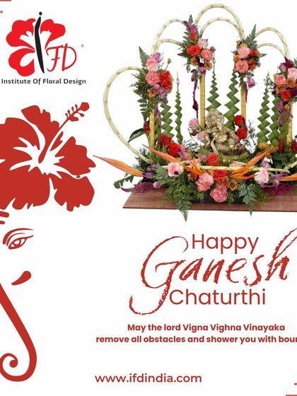 Wishing everyone a Happy Ganesh Chaturthi from our institute. This image showcases an elaborate floral throne for Lord Ganesha, demonstrating advanced techniques in structure and arrangement that we teach in our festive workshops.