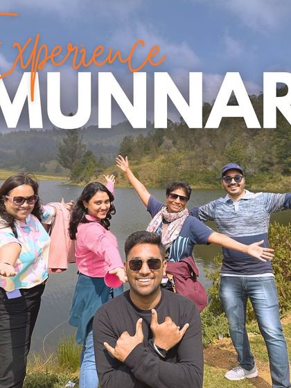 A group having fun by a lake in Munnar.
