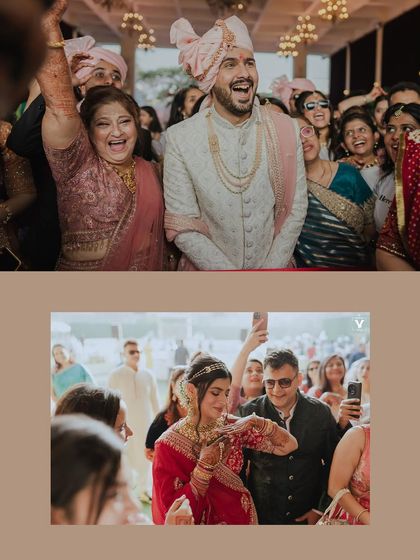 A collage of candid moments from the wedding, capturing the joyous expressions of the couple's parents. These shots highlight the happiness and emotion of the families.