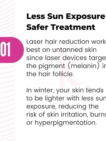 Reason 1: Less sun exposure equals safer treatment. Laser works best on untanned skin, and winter helps reduce the risk of irritation or hyperpigmentation.