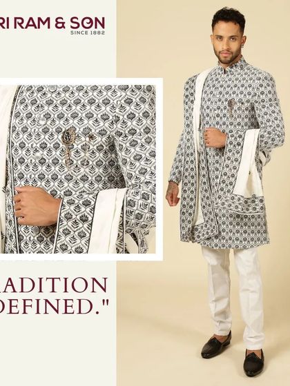 Tradition redefined. This printed grey and white Indo-Western outfit, complete with a stole, is a unique fashion statement that blends elegance and modern style.