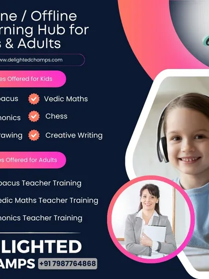 We offer a wide range of online and offline courses designed for both kids and adults. This overview shows our core programs, including Abacus, Chess, and Creative Writing for children, as well as our specialized teacher training courses for adults.