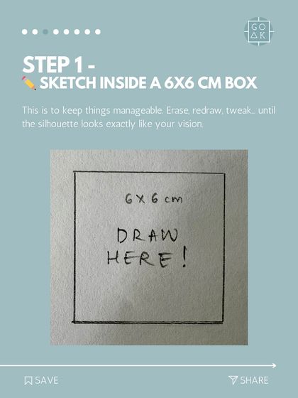 Step 1 of my sketching method: Sketch your vision inside a 6x6 cm box. This keeps it manageable and allows you to refine the silhouette until it's perfect.