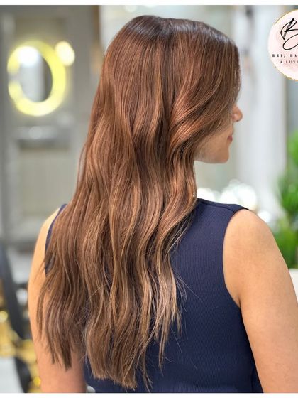 Another angle of this statement brown, highlighting the seamless blend and healthy shine.