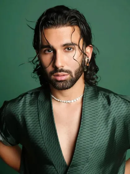 A close-up portrait of Orry. This shot captures the modern, edgy vibe of the styling for his GQ feature.