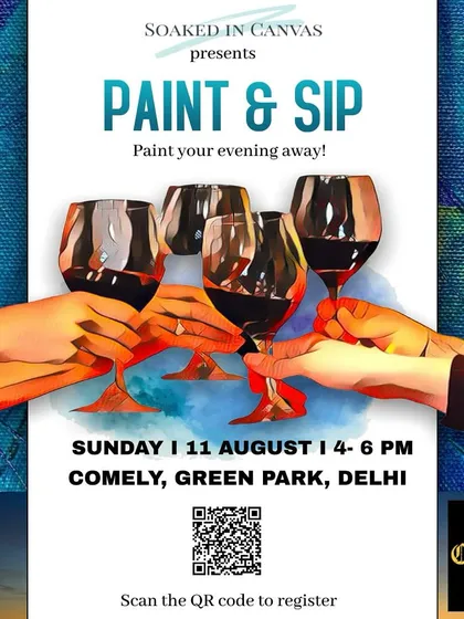 Our Paint & Sip event poster for a workshop in Green Park, inviting everyone to paint their evening away with friends and drinks.
