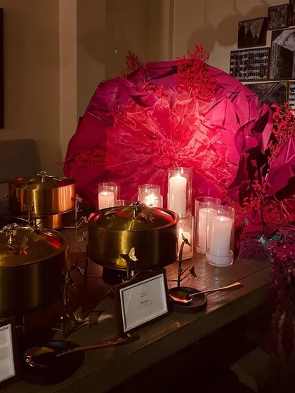 The buffet setup for a glamorous Diwali party, where our serveware becomes part of the festive decor.