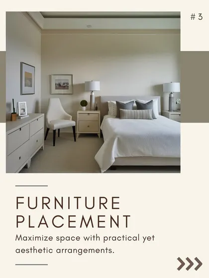 Furniture placement is crucial for flow and function. In this bedroom, I arranged the furniture to maximize space while ensuring the layout feels practical and aesthetically pleasing.