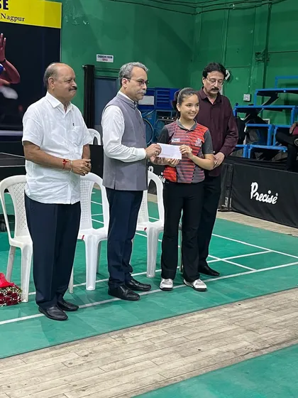Our players Trissha Ludbe and Aakarshan Yadav receiving their bronze and silver medals at the 3rd State Maharashtra Ranking tournament in Nagpur.