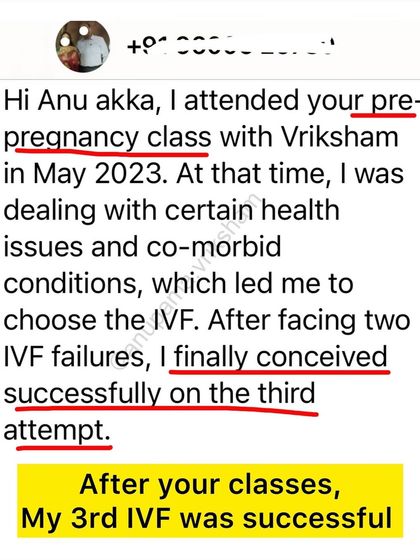 This student faced two IVF failures but conceived successfully on her third attempt after attending my classes. Never stop helping your body, no matter which path you are on.