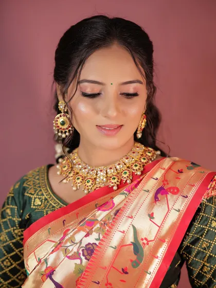 A close-up of the soft eye makeup, perfect for daytime ceremonies.