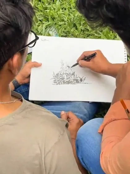 The dopamine rush of sketching in Cubbon Park is unbeatable. Here, students get direct guidance on their landscape drawings.
