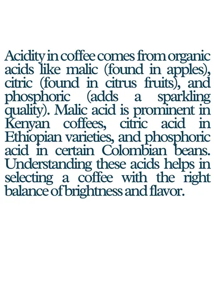 A text-based explanation of the organic acids found in coffee and the types of beans they are prominent in.