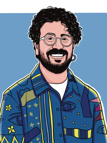 The final colored portrait of influencer and storyteller @why_fal. The artwork celebrates his unique style and connection to Konkani culture.