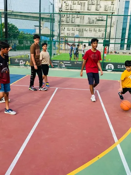 A player practices his dribbling moves.
