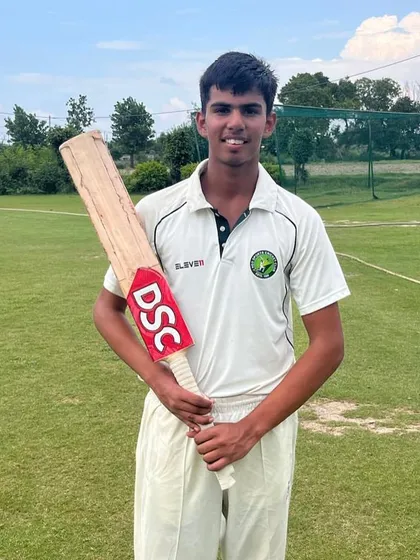 Shreyansh Karnwal, the star of the match, after his impressive innings of 121 runs that led his team to a memorable victory against Delhi Gym Khana.