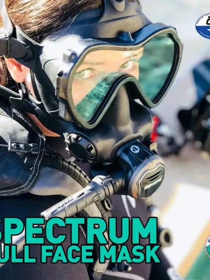 A diver experiences the natural breathing comfort of the OTS Spectrum Full Face Mask. By allowing you to breathe through both your nose and mouth, it significantly reduces jaw fatigue compared to a traditional mask and regulator setup.