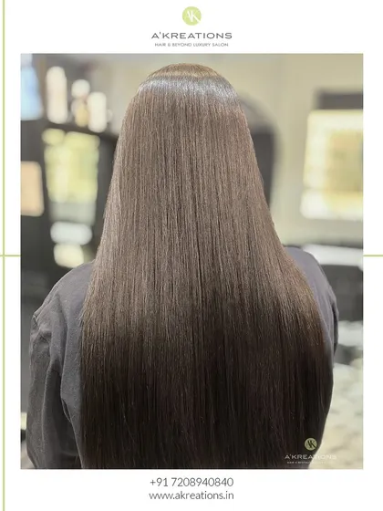 Say goodbye to frizz and hello to sleek, glossy hair. This is the incredible result of our Pro Keratin smoothing treatment, which leaves hair looking and feeling healthier, shinier, and effortlessly manageable.