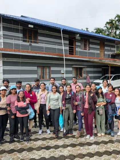 Another batch of trekkers ready to go, posing in front of their well-appointed homestay for the weekend.