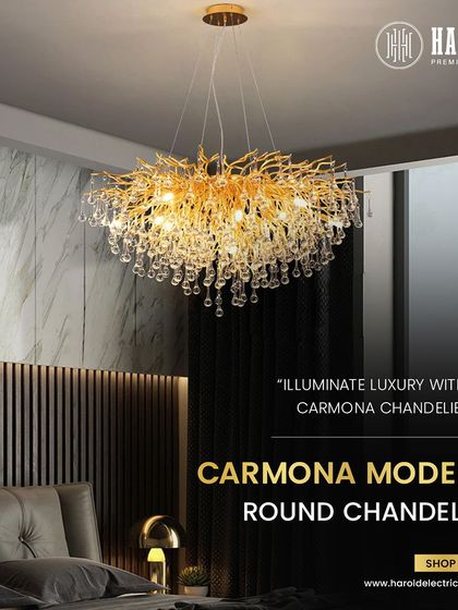 The Carmona Modern Round Chandelier combines a nest-like golden frame with cascading crystals. It's a beautiful fusion of organic texture and glamorous sparkle for a modern bedroom or living area.