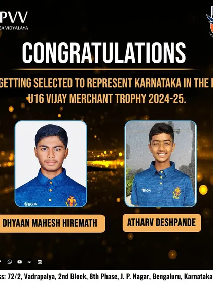 A proud moment for the academy. Congratulations to our players Dhyaan and Atharv on their selection to represent Karnataka in the prestigious BCCI U16 Vijay Merchant Trophy.