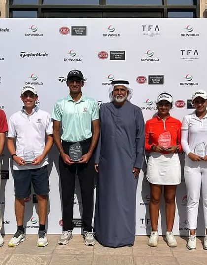 Mahreen Bhatia on the podium at the Tommy Fleetwood International Pathway Series in Abu Dhabi, where she finished as the Runner-up.