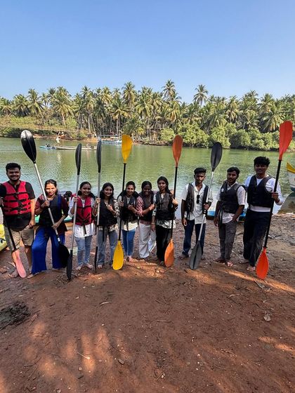 Our group getting ready for some kayaking in the backwaters near Udupi.