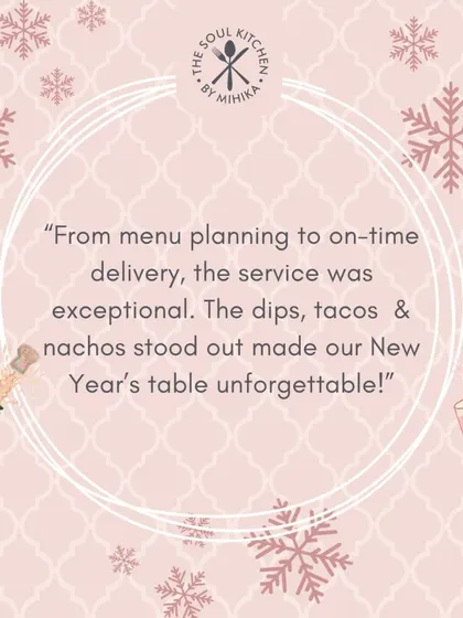 A review praising my exceptional service, from menu planning to on-time delivery.