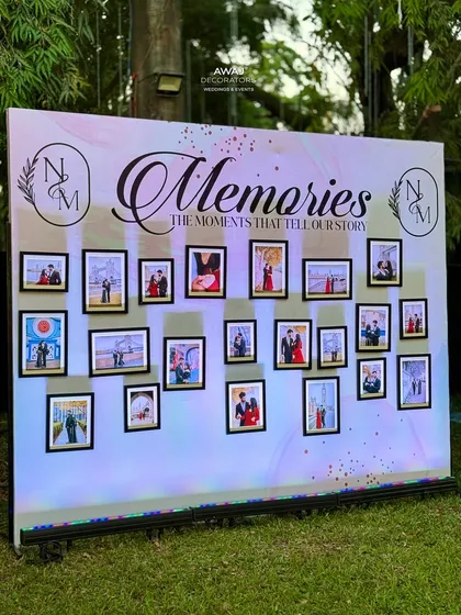 A close-up of the memory wall, with the title "Memories: The Moments That Tell Our Story." 