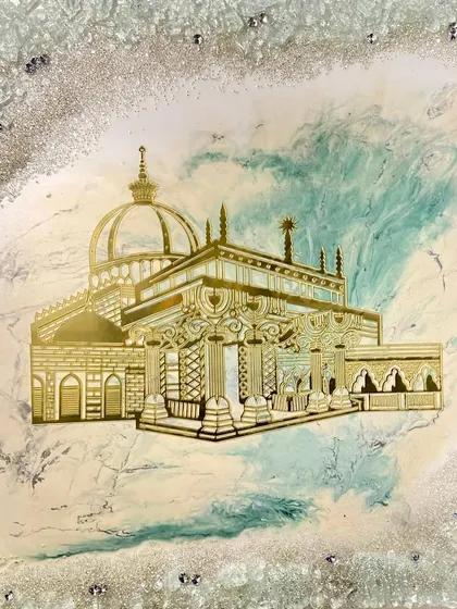 A serene and sophisticated resin piece depicting the Hazrat Khwaja Moinuddin Chishti Dargah in Ajmer. The soft hues, golden details, and intricate artistry are designed to bring a sense of peace to any space.