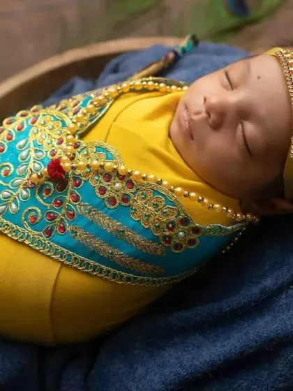 Another beautiful angle of the sleeping Krishna, showcasing the rich textures and colors of the theme.