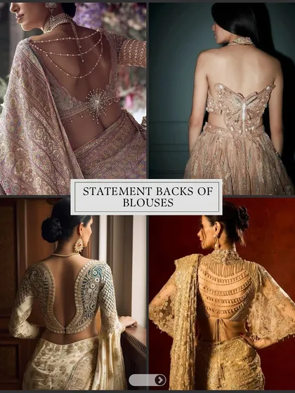 Statement backs are a huge trend for 2025. This board shows how an intricately designed blouse back can elevate your entire look, adding a touch of drama and sophistication.