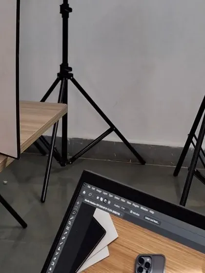 A look at the editing process for a tech accessory shoot, showing the image on our monitor.