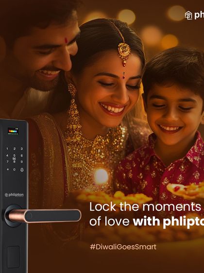 Lock the moments of love with a Phlipton smart lock. This image captures a warm family moment during Diwali, with the lock standing as a silent guardian of their happiness.